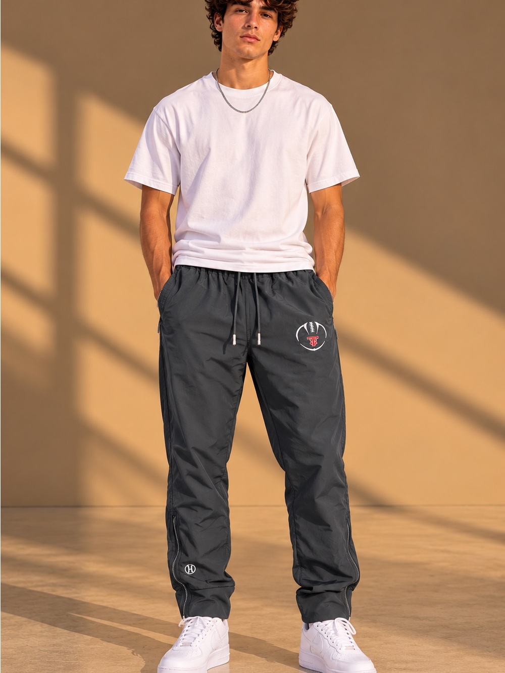 Holloway Men’s Medium Black Football Track Pants Athletic Wind Pants Zip Leg